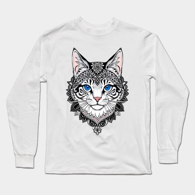 Blue eyes cat tribal art Long Sleeve T-Shirt by Wiboonsak